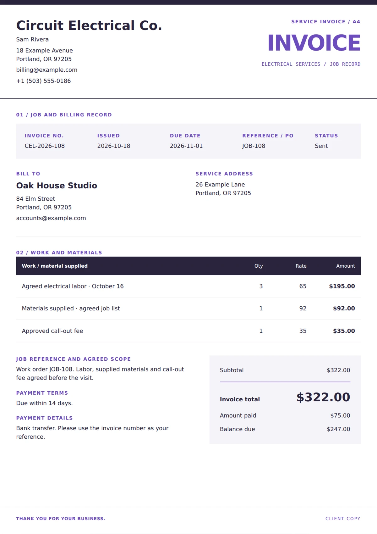 Circuit Electrical invoice template preview