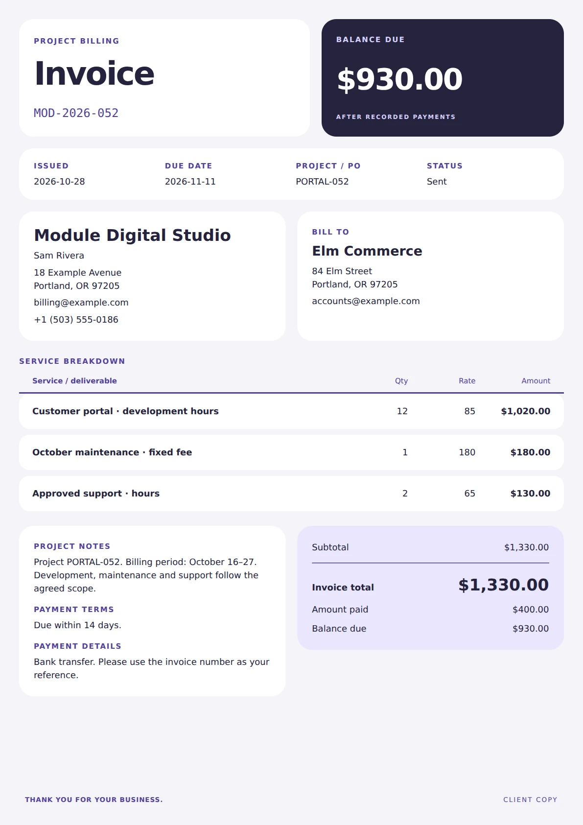 Module Digital invoice template preview
