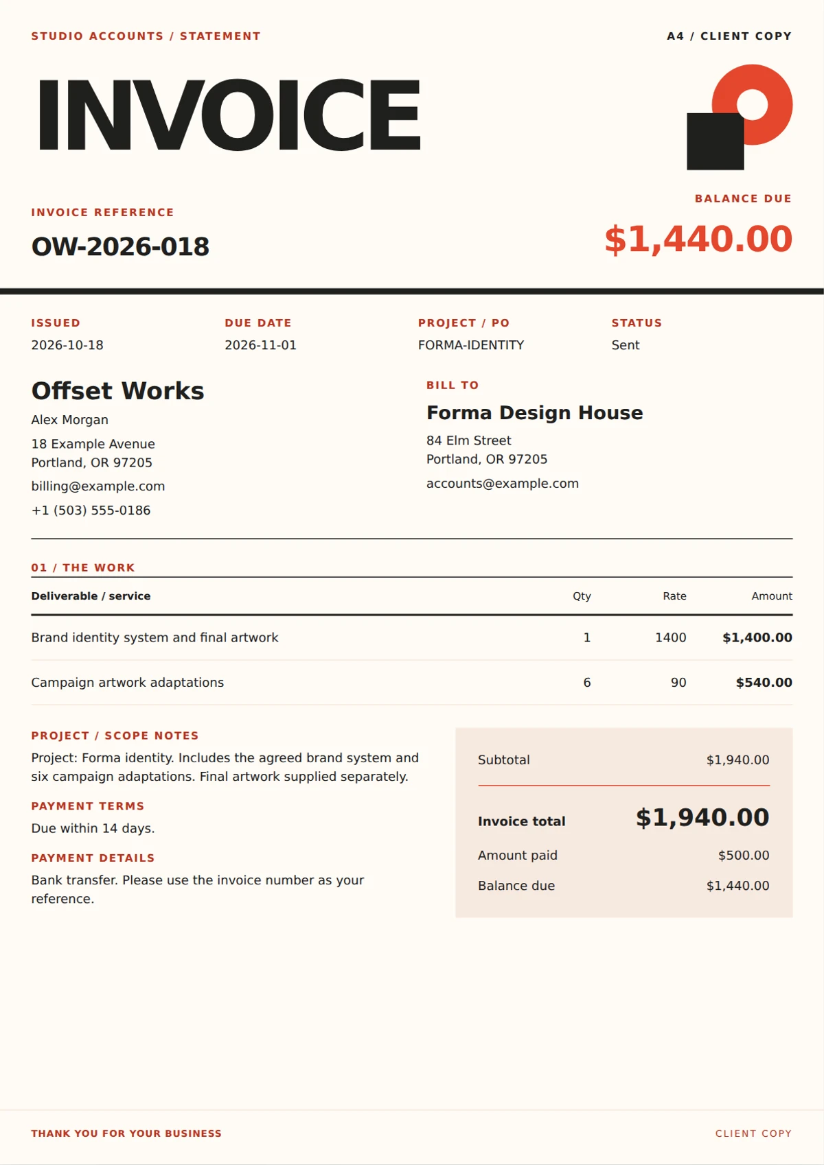 Offset Poster invoice template preview